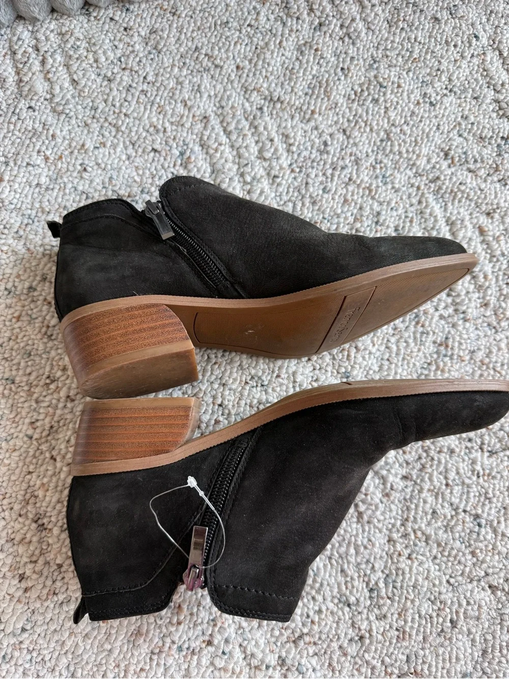 Franco Sarto Black Suede Ankle Booties Low Block Heel Size 6